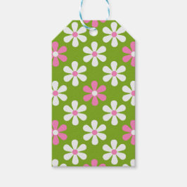GREEN PINK WHITE DAISY FLOWERS CADEAULABEL