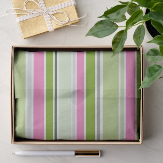GREEN PINK WHITE STRIPES TISSUEPAPIER (Geschenk)