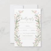 Green pink wildflower floral wedding RSVP cards (Voorkant)