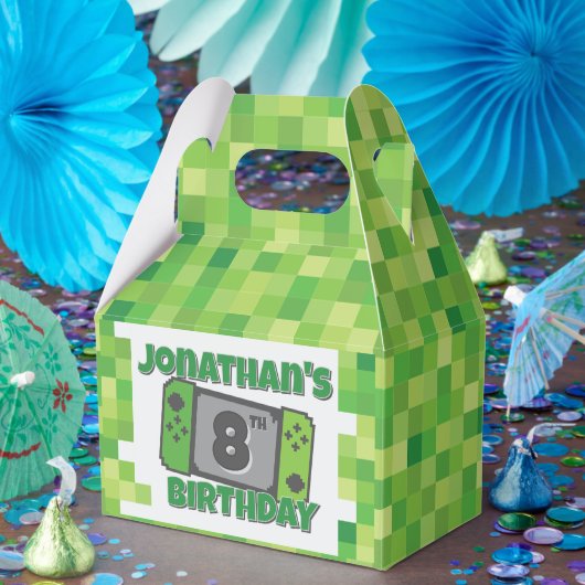 Green Pixel Birthday Favor Box Bedankdoosjes (Feest)