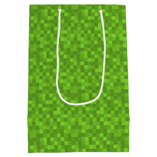 Green Pixel Pattern Retro 8-Bit Gaming Medium Cadeauzakje (Achterkant)