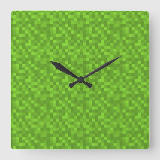 Green Pixel Pattern Retro 8-Bit Gaming Vierkante Klok (Voorkant)