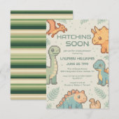 Green Pixelated Dinosaur Baby Shower party boy Kaart (Voorkant / Achterkant)
