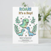Green Pixelated Dinosaur Baby Shower party boy Kaart (Staand voorkant)