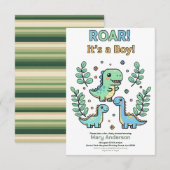 Green Pixelated Dinosaur Baby Shower party boy Kaart (Voorkant / Achterkant)