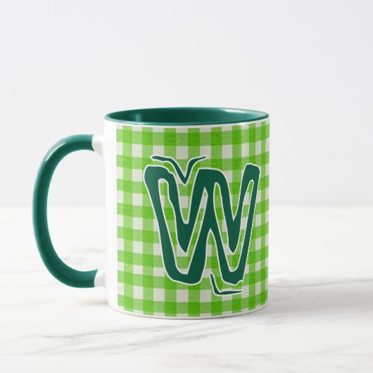 Green Plaid (Antiek Monogram Naam)  Koffie Mok (Links)