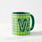 Green Plaid (Antiek Monogram Naam)  Koffie Mok (Voorkant rechts)