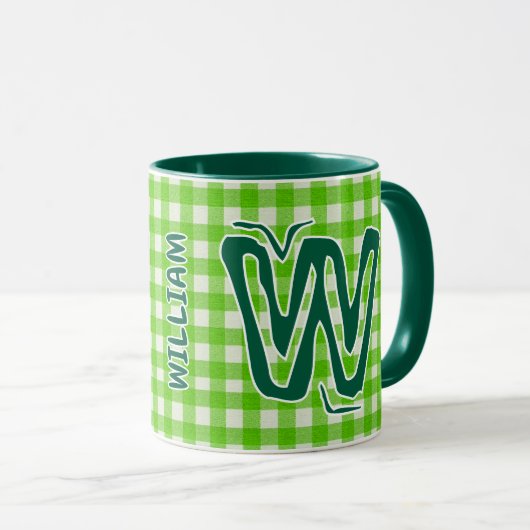 Green Plaid (Antiek Monogram Naam)  Koffie Mok (Voorkant rechts)