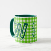 Green Plaid (Antiek Monogram Naam)  Koffie Mok (Voorkant links)