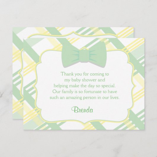 Green Plaid Baby shower Dank u kaarten (Voorkant / Achterkant)