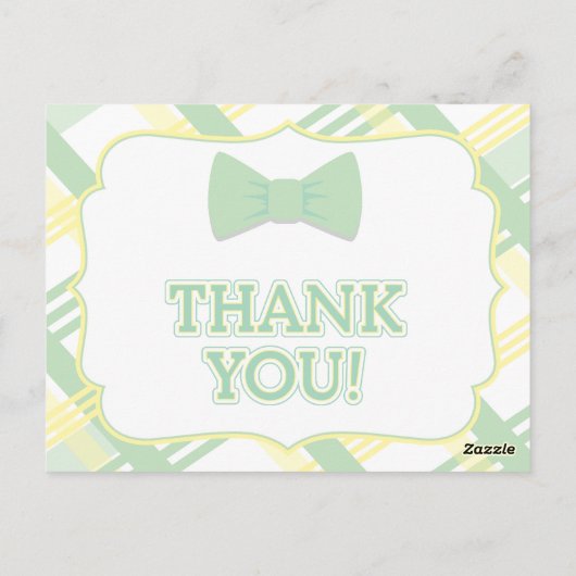 Green Plaid Baby shower Dank u kaarten (Achterkant)