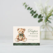 Green Plaid Bear Baby Shower Diaper Raffle Informatiekaartje (Staand voorkant)