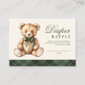 Green Plaid Bear Baby Shower Diaper Raffle Informatiekaartje (Voorkant)