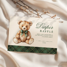 Green Plaid Bear Baby Shower Diaper Raffle Informatiekaartje
