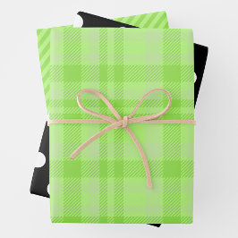 Green Plaid, Black & White Inpakpapier Vel