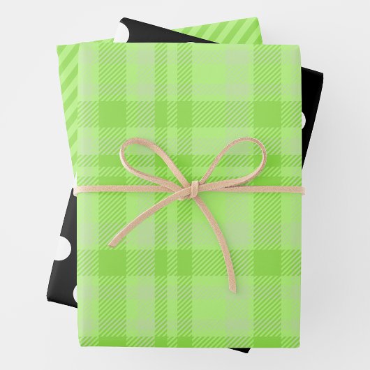 Green Plaid, Black & White Inpakpapier Vel