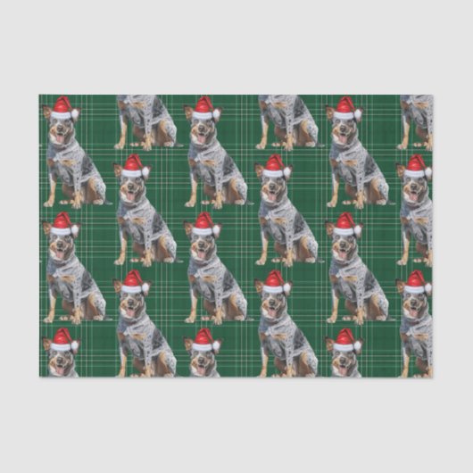 Green Plaid Blue Heeler Hond Kerstvakantie Tissuepapier (Voorkant)