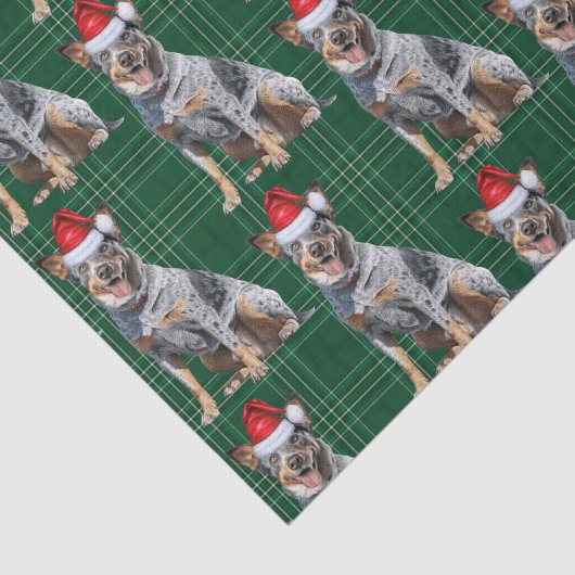 Green Plaid Blue Heeler Hond Kerstvakantie Tissuepapier (Detail)