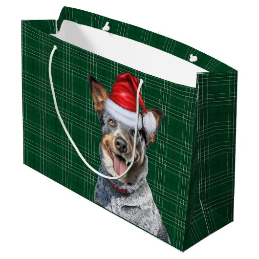 Green Plaid Blue Heeler Hondenliefhebber Vakantie Groot Cadeauzakje (Achterkant Gekanteld)