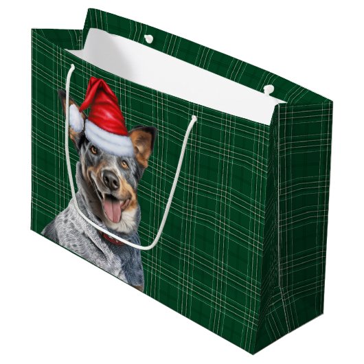 Green Plaid Blue Heeler Hondenliefhebber Vakantie Groot Cadeauzakje (Voorkant Gekanteld)