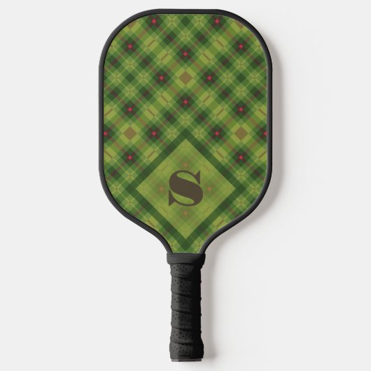 Green Plaid Bold Typografie Monogram Kerstmis Pickleball Paddle (Voorkant)