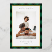 Green Plaid Border Kerstfoto Folie Feestdagenkaart (Voorkant)