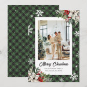 Green Plaid Botanical Photo Christmas Card Feestdagenkaart (Voorkant / Achterkant)