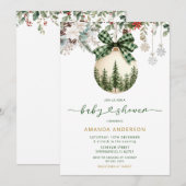 Green Plaid Bow Floral Winter Ornament Baby Shower Kaart (Voorkant / Achterkant)