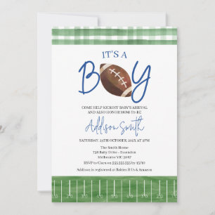 Green Plaid Boys Football Baby shower Uitnodiging