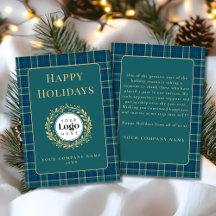 Green Plaid Business Logo Holiday Thank You Card