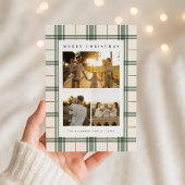Green Plaid Christmas Card with Photo Feestdagenkaart