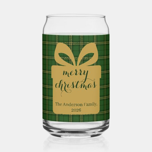 Green Plaid Christmas Festive Pattern -  Blikvorm Glas (Achterkant)