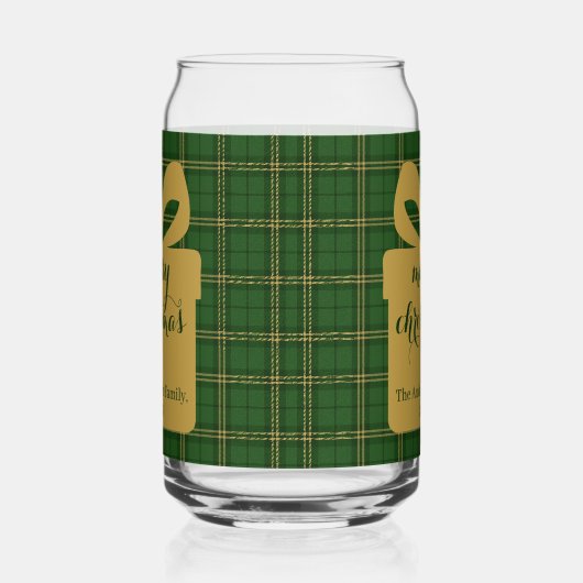Green Plaid Christmas Festive Pattern -  Blikvorm Glas (Links)