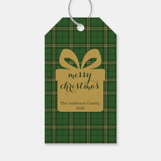 Green Plaid Christmas Festive Pattern - Cadeaulabel (Voorkant)