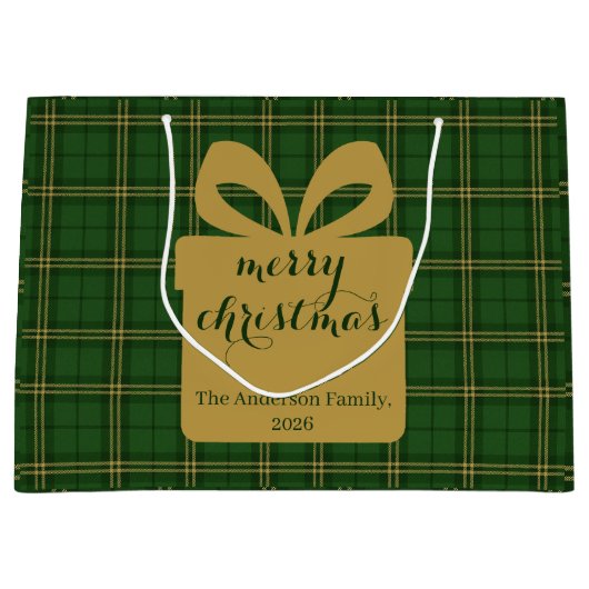Green Plaid Christmas Festive Pattern - Groot Cadeauzakje (Voorkant)