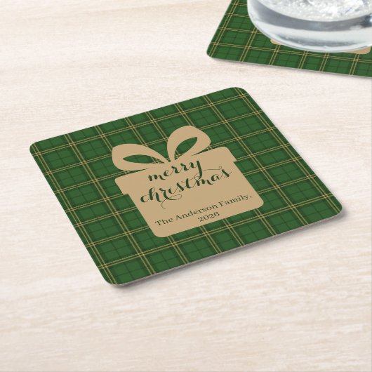 Green Plaid Christmas Festive Pattern - Kartonnen Onderzetters (Schuin)