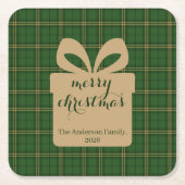 Green Plaid Christmas Festive Pattern - Kartonnen Onderzetters (Voorkant)