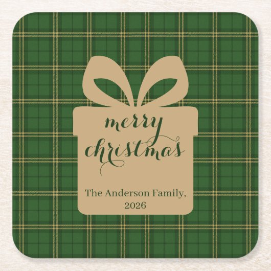 Green Plaid Christmas Festive Pattern - Kartonnen Onderzetters (Voorkant)