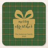 Green Plaid Christmas Festive Pattern -  Kartonnen Onderzetters (Voorkant)