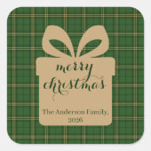 Green Plaid Christmas Festive Pattern -  Vierkante Sticker (Voorkant)