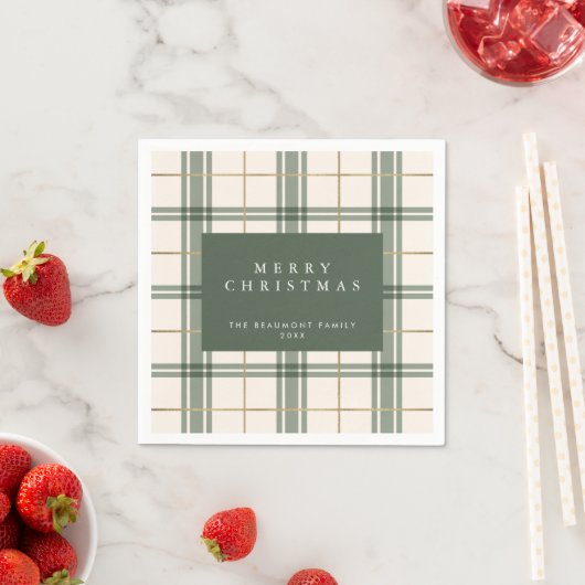 Green Plaid Christmas Paper Napkins Servet (Insitu)