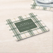 Green Plaid Christmas Square Paper Coaster Kartonnen Onderzetters (Schuin)