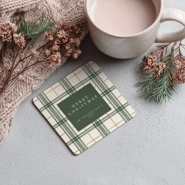 Green Plaid Christmas Square Paper Coaster Kartonnen Onderzetters