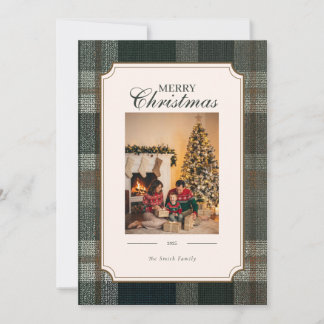Green Plaid Christmas Three Photo Holiday Card Feestdagenkaart