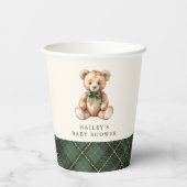 Green Plaid Classic Teddy Bear Baby Shower Papieren Bekers (Achterkant)