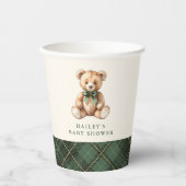 Green Plaid Classic Teddy Bear Baby Shower Papieren Bekers (Voorkant)