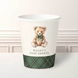 Green Plaid Classic Teddy Bear Baby Shower Papieren Bekers
