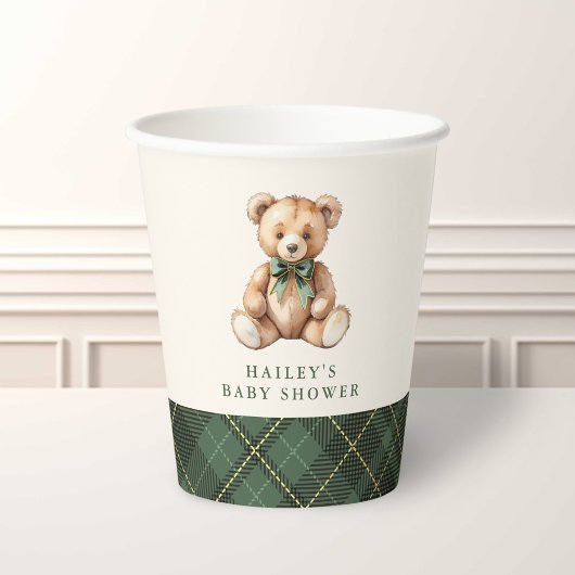 Green Plaid Classic Teddy Bear Baby Shower Papieren Bekers
