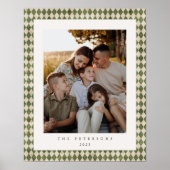 Green Plaid Custom Familie Foto Kerst Poster (Voorkant)