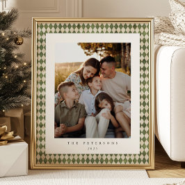 Green Plaid Custom Familie Foto Kerst Poster